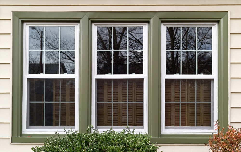 row of three windows